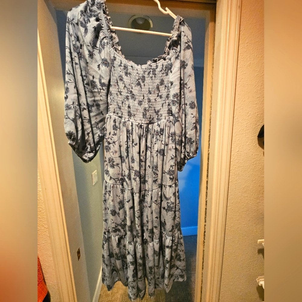 Torrid Foral Blue Smocked Skater Dress 0x